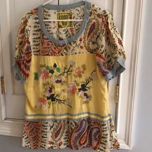 Johnny Was Rose Embroidered Top